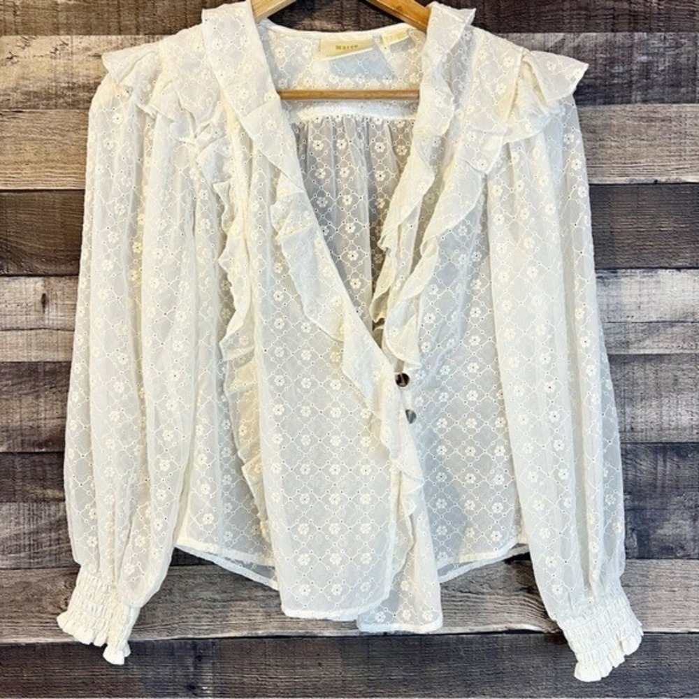 Anthropologie Maeve Laila White Eyelet Lace Wrap Blouse 2P Boho Cottagecore